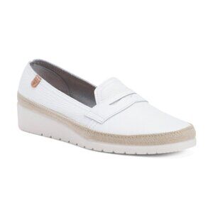 NIB Fun Verbenas Made In Spain Leather Espadrille Wedge Loafers White EU 41
